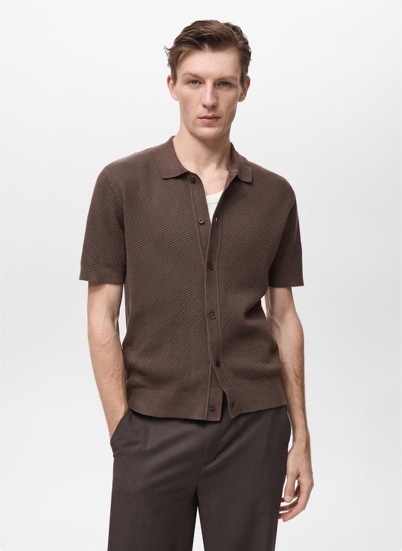 Mango Man Openwork Knitted Structured Shirt - Image 1